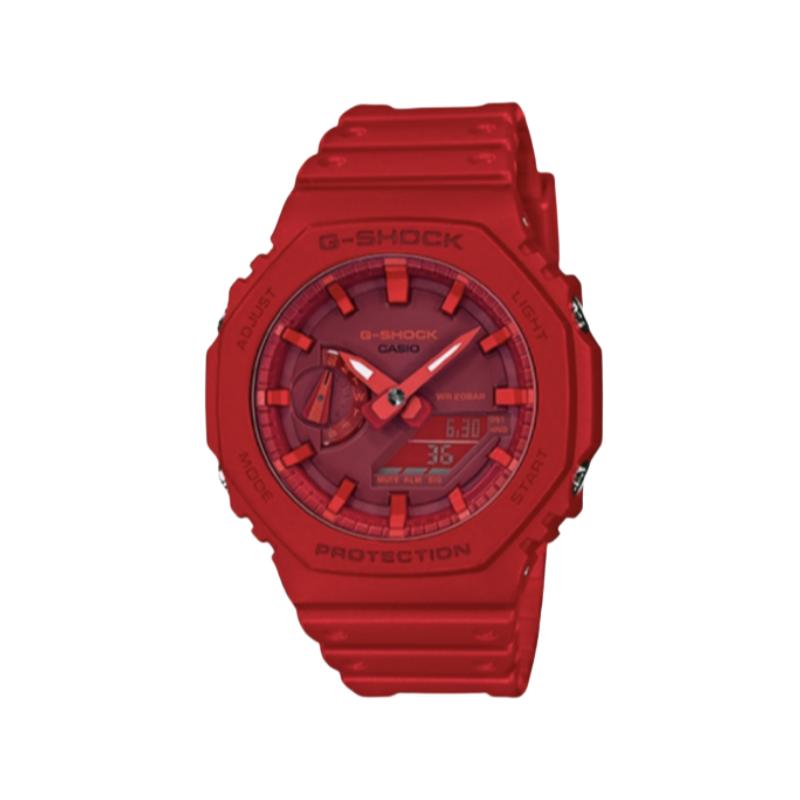 Casio Customized Watch Modified Series Electroplated Red Pomegranate Bezel Diamond Case Silver Star Quartz Steel Strap Sam GA2100-4A