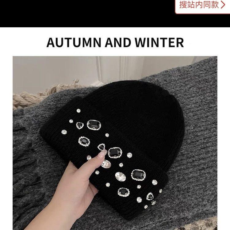 

Осенне-зимний берет корейской версии, роскошная шерстяная шапка ручной работы со стразами, универсальная Adults over 18 56-58cm
