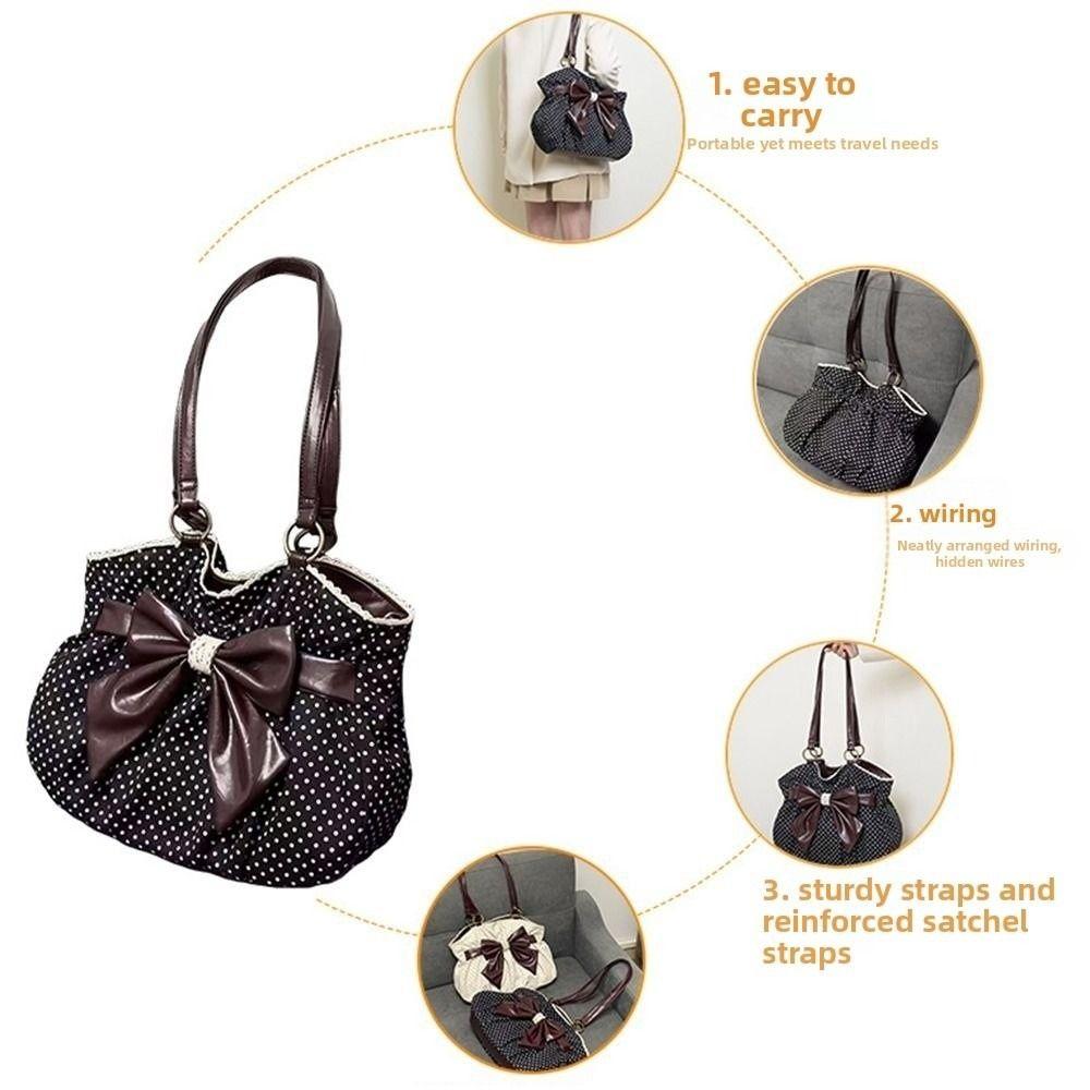 Trendy Vintage Women's Bow Handbag Aesthetic Dot Y2k Lady Shoulder Bags Casual Chic All Match Ins Underarm Bag Streetwear