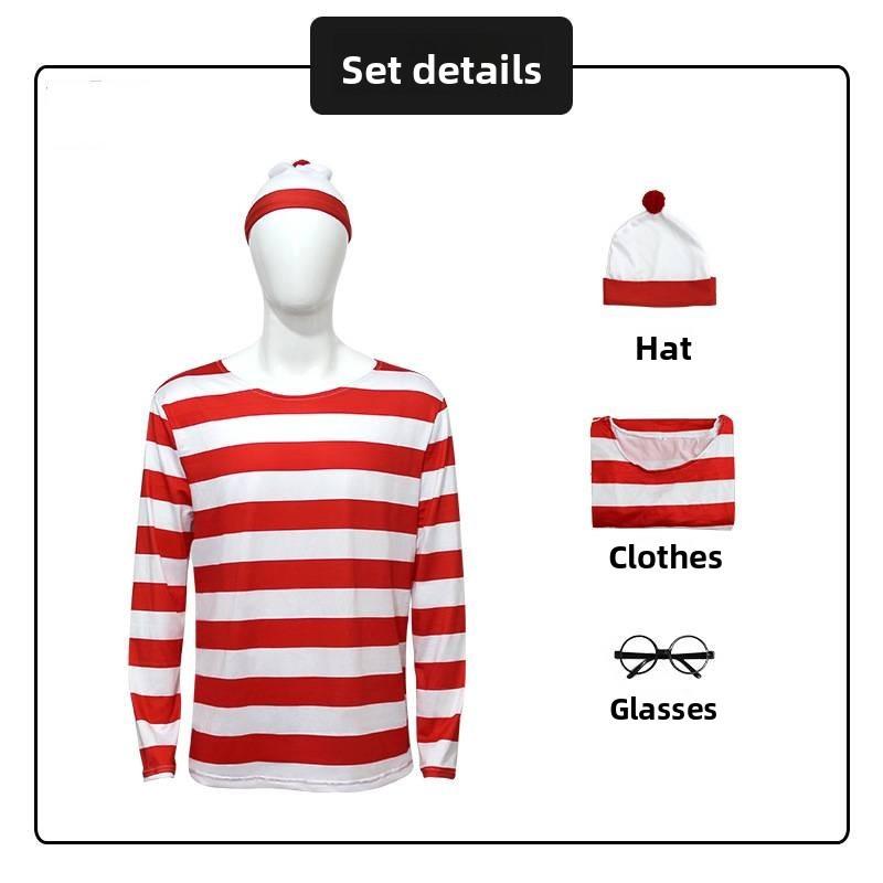 

Wheres Wally Cosplay Costume With Knit Fabric For Anime Role Play Adults And Kids Men,S