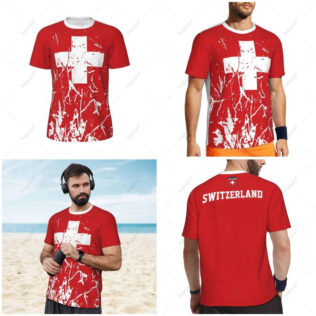 Swiss Switzerland Soccer Football Tshirt 3D Print National Flag JERSEY Training Round Neck Unisex Men Women Sport CHEER Short Sleeve Uniform
