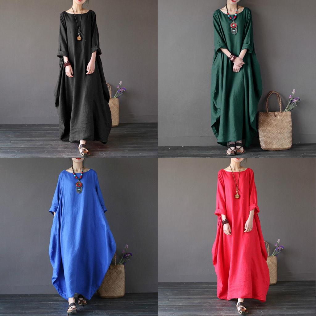 Premium Quality Usa Women Crew Neck Casual Cotton Baggy Oversized Maxi Dress For Effortless Style