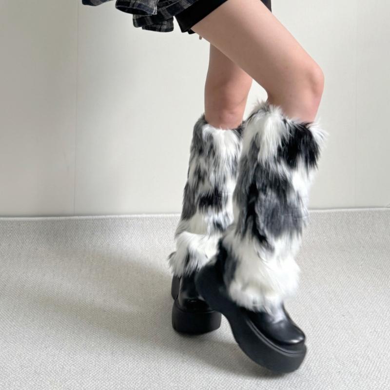 Faux Furs Leg Warmers for Women Thermal Plush Boot Covers Toppers Cuffs for Winter Fashion and Party Costumes Streetwear