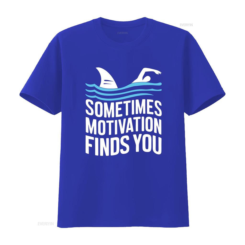 Funny Swimming Shark Motivational Slogan Print Casual T Shirt vintage Washed Top For Everyday Wear Slightly fashion Stretched