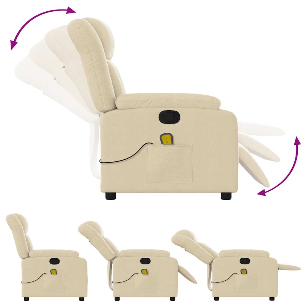 Vidaxl Reclining Massage Armchair, Cream, Fabric Upholstered
