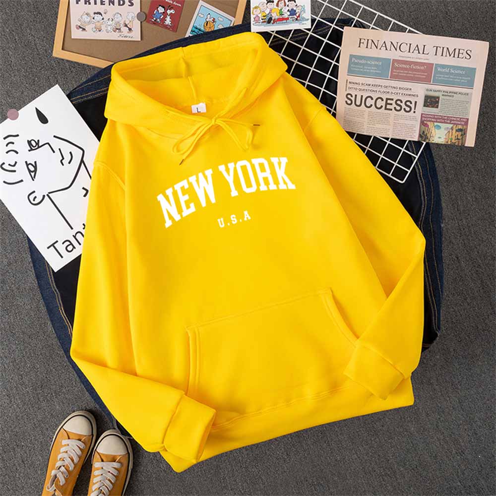 Sudadera con capucha para hombre y mujer, diseño de ciudad de Nueva York, EE. UU., con letras estampadas, estilo Harajuku, informal, holgada, ropa deportiva