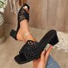 Fashion 2025 Summer Plus Size High Chunky Heels Modern Sandals Hollow Weave Dressy Outdoor Hot Sale Women's Classics Fashion Slippers