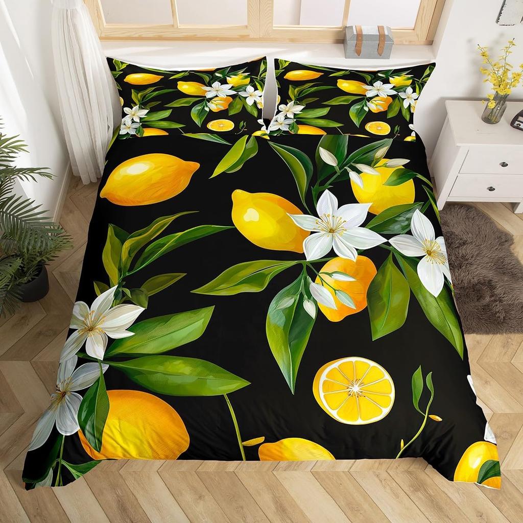 Set Biancheria da Letto Limone e Arancia per Bambini Ragazzi Ragazze Copripiumino Pompelmo Singolo Matrimoniale Estate Fresco Frutta Copripiumino Set