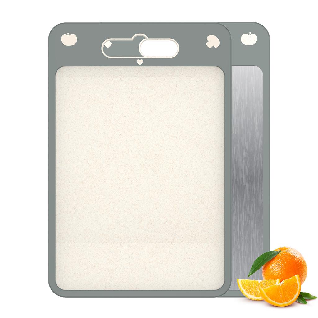 Cutting Board Double Sided Chopping Board Stainless Steel Cutting Board with Juice Groove Wheat Straw PP Chopping Board