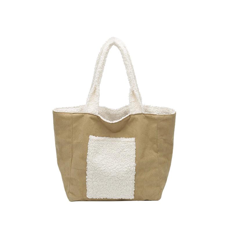 Niche bags, new bags, large-capacity shoulder bags, women s texture tote bags, plush bags. хаки