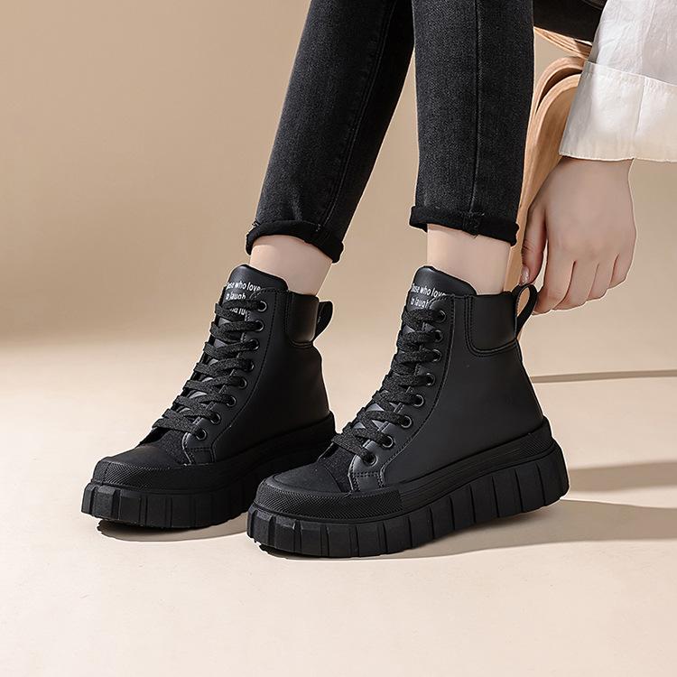 New black versatile heightened platform short Martin boots simple large size women's shoes sports and leisure shoes