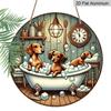 2D Flat 1pc, Bathing Dog Theme Design, Flat Printed Aluminum Metal Signs, Circular Iron Hanging Picture, 8x8 Inch Wall Decoration, Bar, Cafe, Club