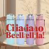 1PC Ciao Bella Letter Text 750ml Color Plastic Sports Water Bottle Leakproof Flip Straw Lid Suitable for Sports Office Home Use