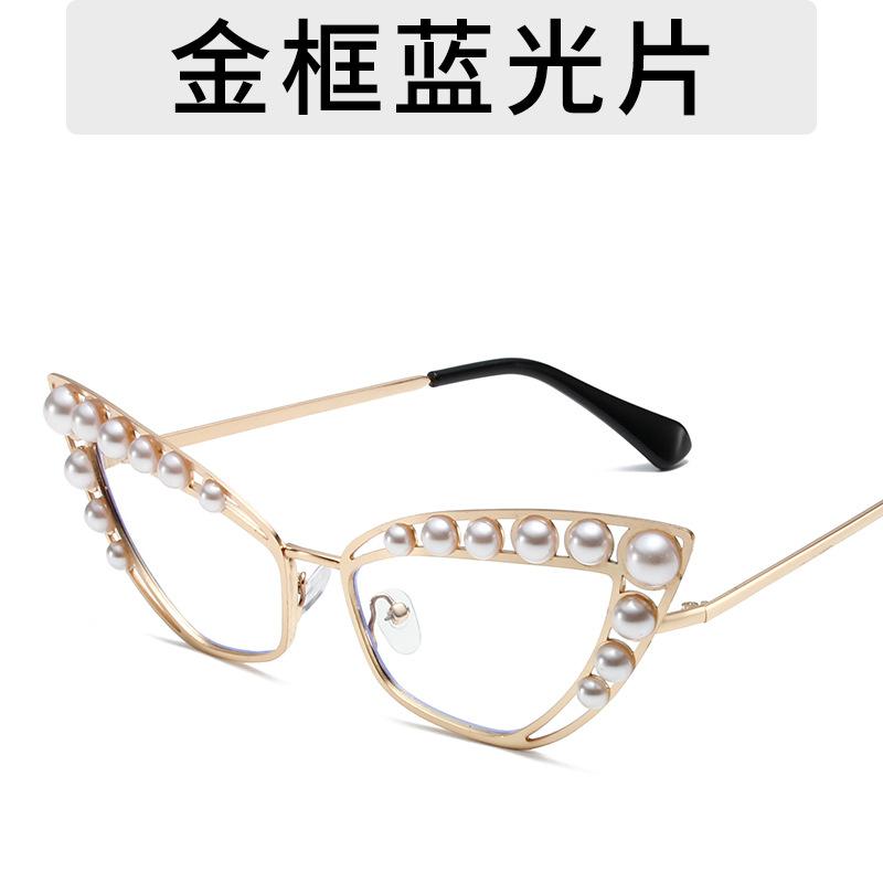 Metalowe okulary przeciwsłoneczne z brązową oprawką Występ taneczny w okularach Modna faktura Ozdobne okulary z dużą perłą