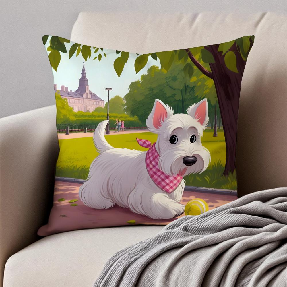 Cute West Highland White Terrier Pet Cushion Cover Pillowcase Antidustmite Invisible Zipper Short Plush Sofa Cushion