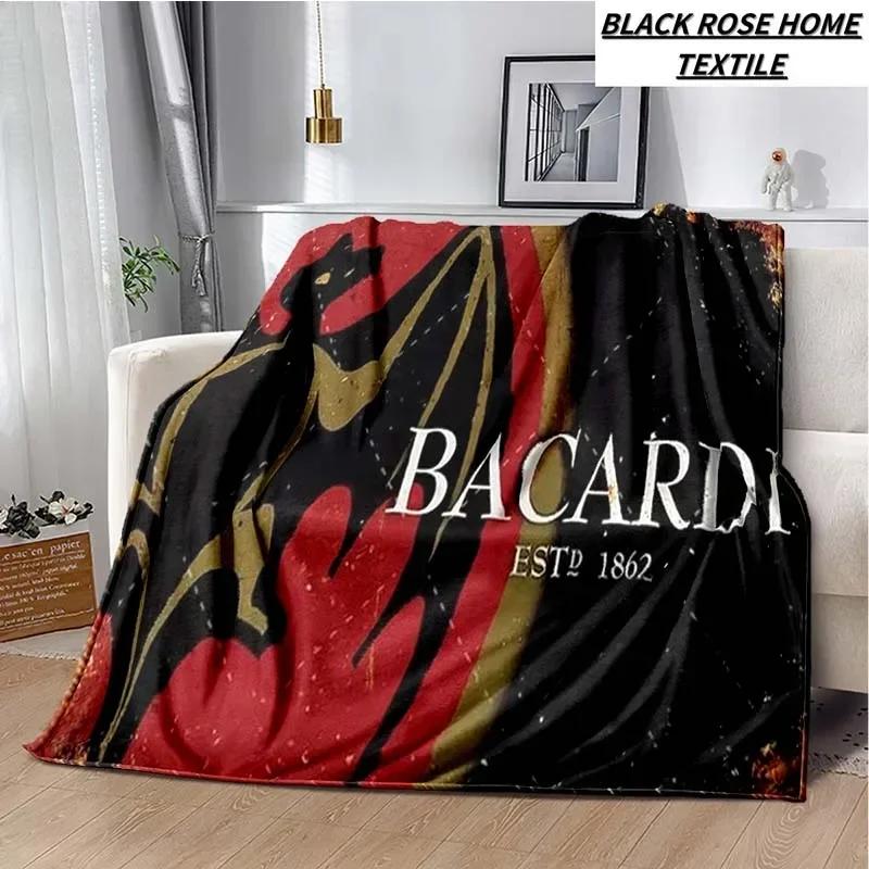 Fashionable Art Print Bacardi Rum Logo Blanket Family Bedroom Bed Sheet Outdoor Car Travel Camping Picnic Plush Sleeping Blanket