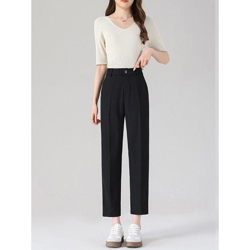 

Women s Black Fleece-Lined High-Waisted Straight-Leg Work Pants - Petite Nine-Point Cigarette Style for Spring 4XL [160-180 lbs]