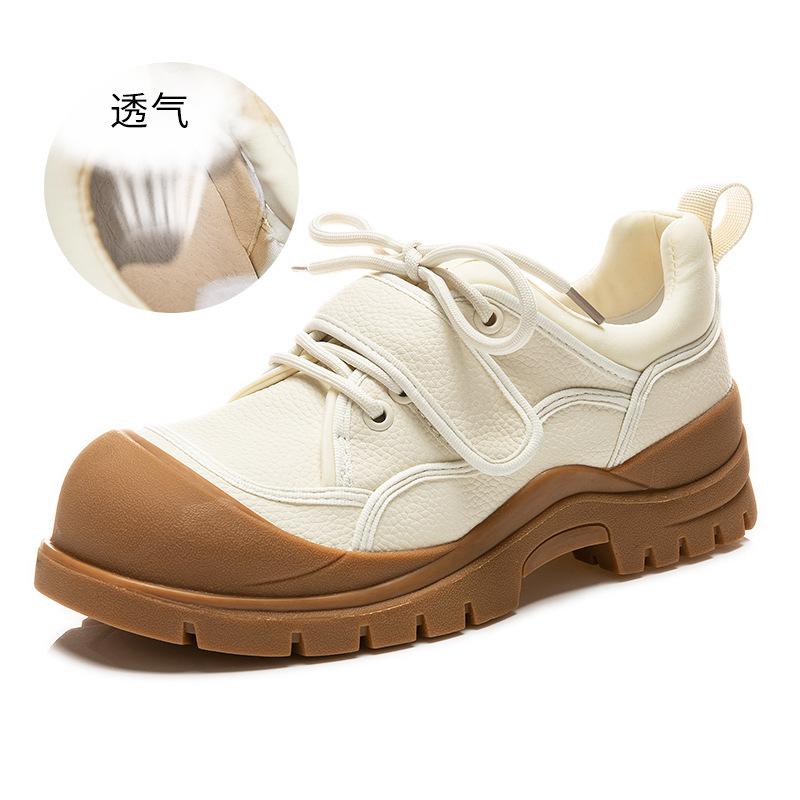 

Уродливые милые женские туфли из кожи с большой головой, весна 2025, новые повседневные маленькие белые туфли на толстой подошве, женские туфли на липучке с плоской подошвой для женщин 40