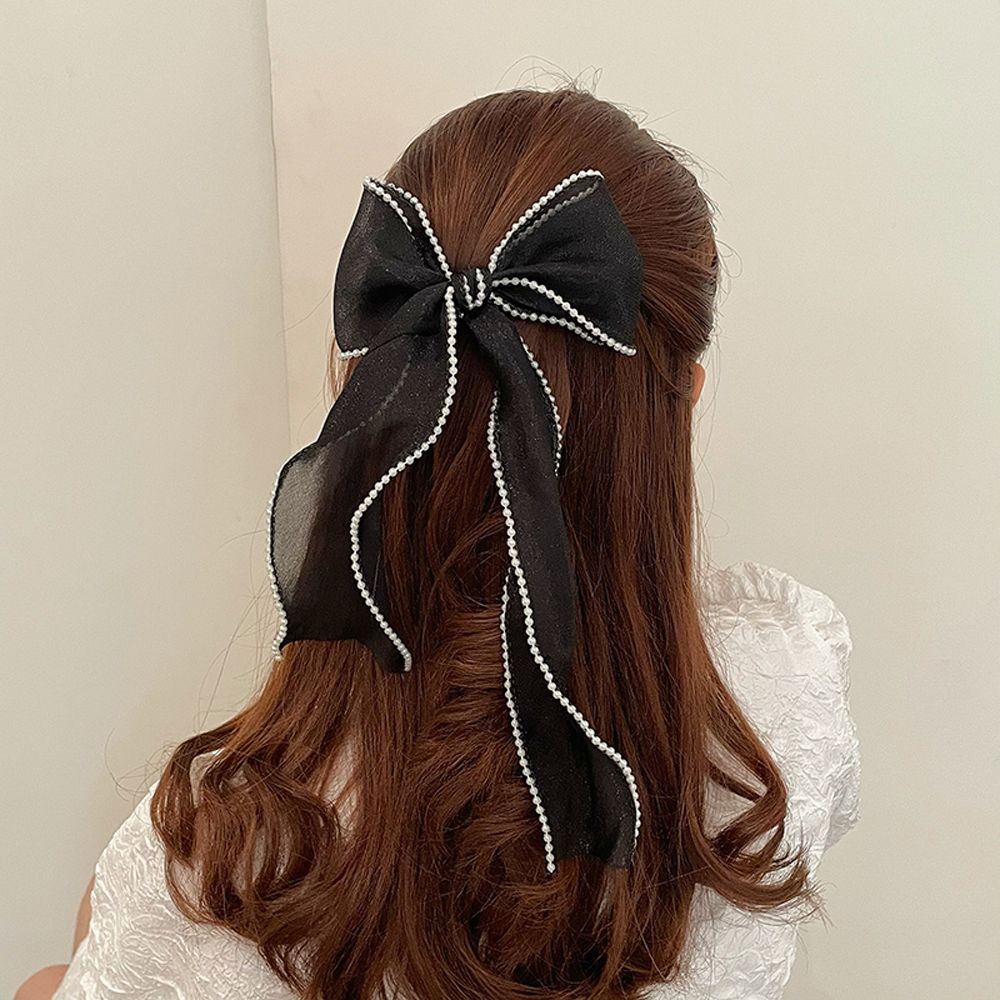 

Temperament Pearls Headdress Korean Style Hair Wear Bow Spring Clip Cloth Women Hair Accessories чёрный