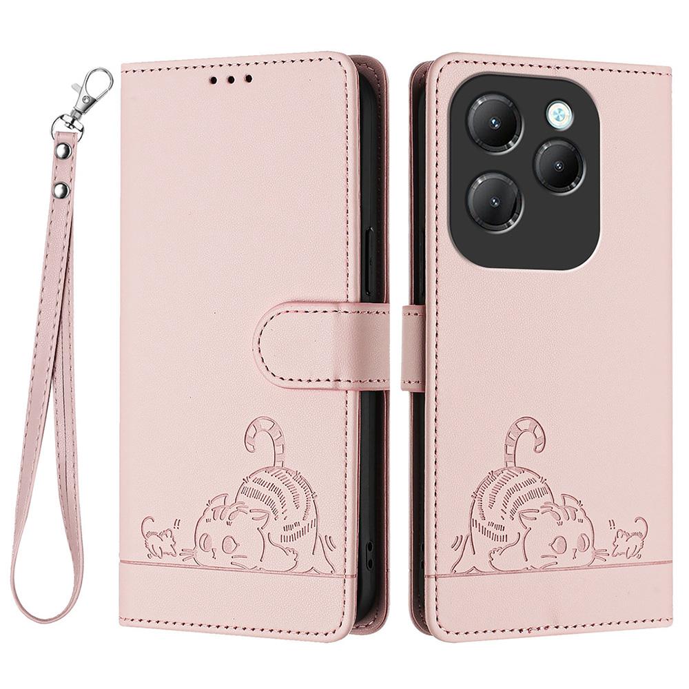 

For Infinix Hot 40 Pro/Hot 40 Case with Strap RFID Blocking Leather Wallet Phone Cover Cat Mouse Pattern Pink