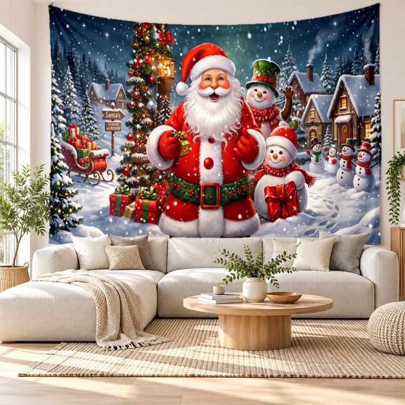 Weihnachtlich bedruckter Wandteppich für Schlafzimmer Wohnzimmer Wanddekoration Feiertagsgeschenk