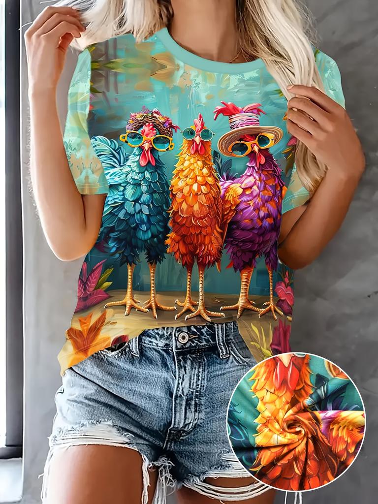 Cute Animal Chicken Cartoon 3D Print Women's T-Shirts Casual Short Sleeve T Shirt O-Neck Tees Harajuku Y2K Tops Female Clothing