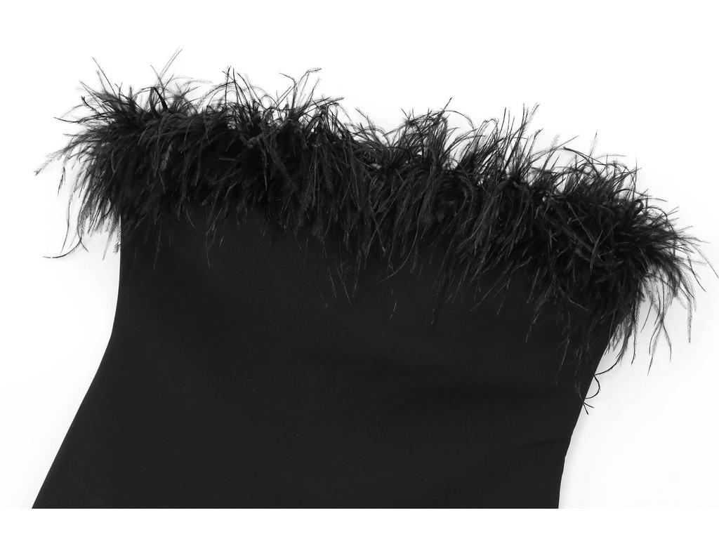 Autumn European & American Style Feather Bustier Slim One-Shoulder Camisole