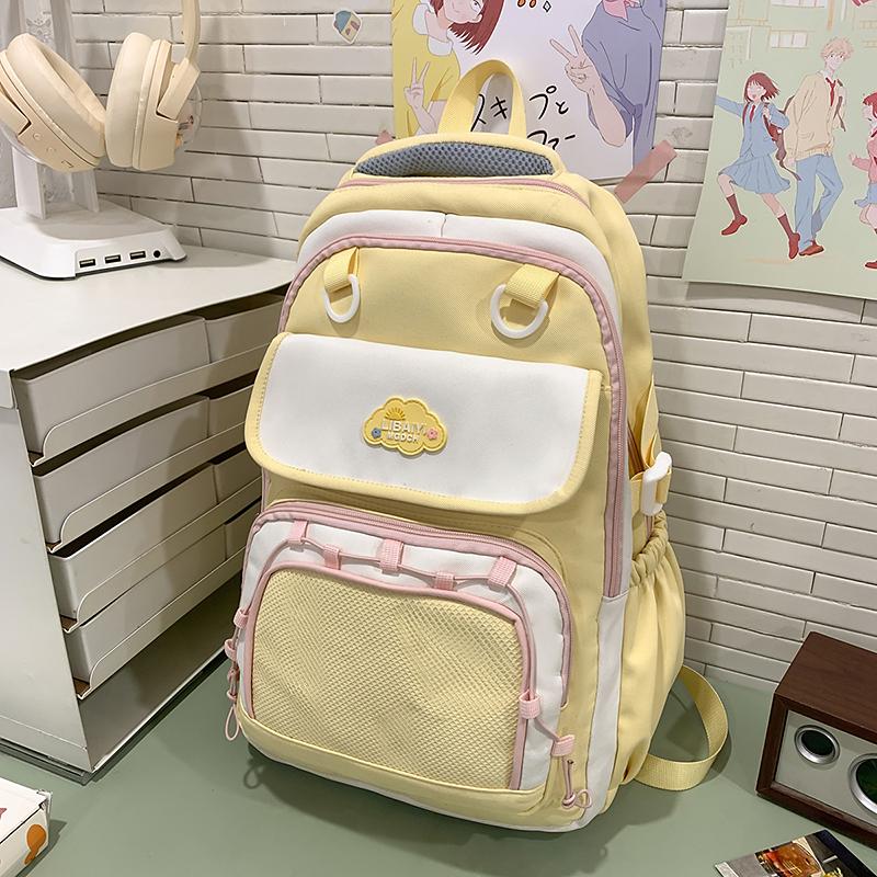 College Style Student Schoolbag Color Block Girl Multi-Pocket Large Capacity Backpack