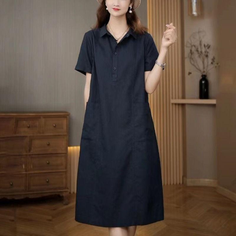 Casual Cotton Linen Dress Summer Women Fashion Slimming Cover Belly Elegant Long Dress