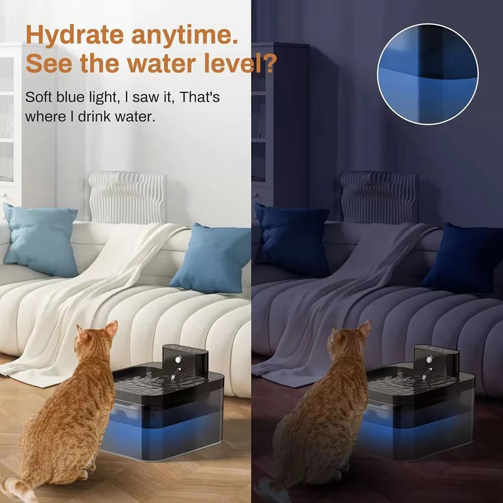 2.2L Smart Pet Water Fountain, 100-240V Automatic Square Cat Drinking Fountain
