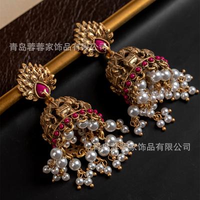 Medieval Vintage Exotic Ethnic Style Elephant Pearl Tassel Unique Earrings Court Retro High-end