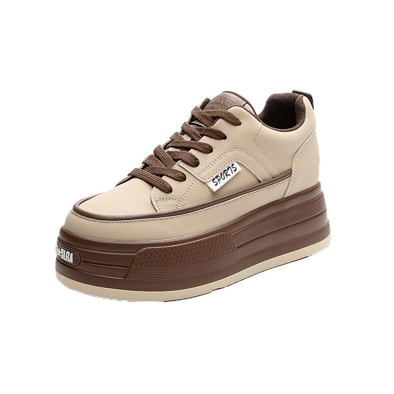 

Модные 8 см новые кроссовки из натуральной кожи на платформе с клином и скрытым каблуком женские ботильоны осень-весна нескользящие разноцветные туфли на плоской подошве модная обувь 36 темно-коричневого