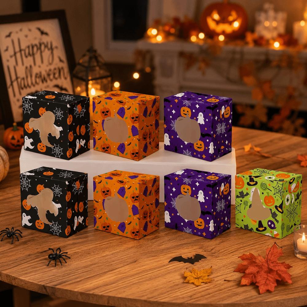 12/24Pcs Paper Halloween Treat Boxes Square Cookies Favor Boxes Trick or Treat