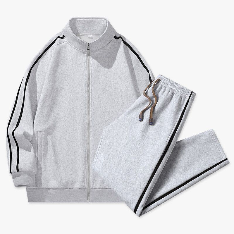 

Medm Beprp Fleece-Lined Thickened College Style Winter Suit for Men, Cardigan and Straight-Leg Pants with Striped Warm Set 7088+1068 [Regular] Suit Light Gray XL