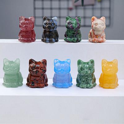 Kunstkristall-Katzenstatue, bezauberndes Aussehen, satte Farben, Mini-Größe, glückliche Katzenfigur, Desktop-Ornament