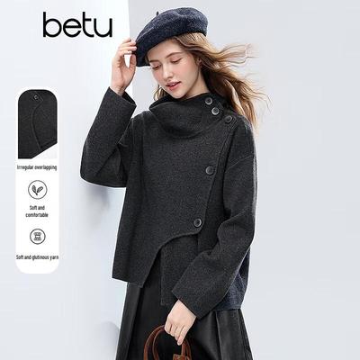 Betu Damen 2511T55 Asymmetrischer Cardigan-Pullover mit Stehkragen