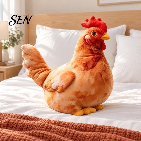Farmhouse Decor Stuffed Animal Cute Chicken?Shaped Plush Pillow, Realistic Hen Doll, Soft Feather Print Huggable Cushion, Decorative Cushion