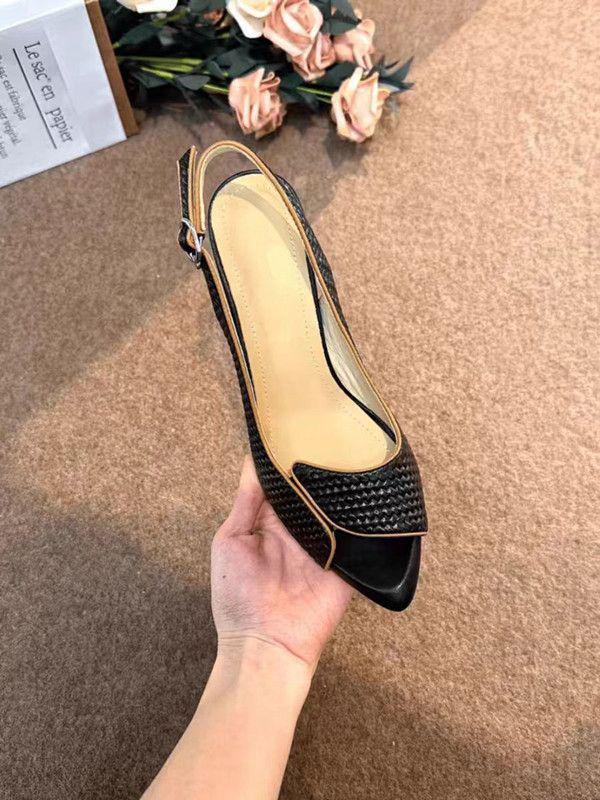 Genuine Leather Fish Mouth High Heel Sandals - 2025 Summer Women's One-Strap Buckle in New Color Block with Soft Sole