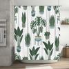 Green Foliage Shower Curtain with Potted Plants for Bathroom Decor Waterproof Fabric Home Decoration