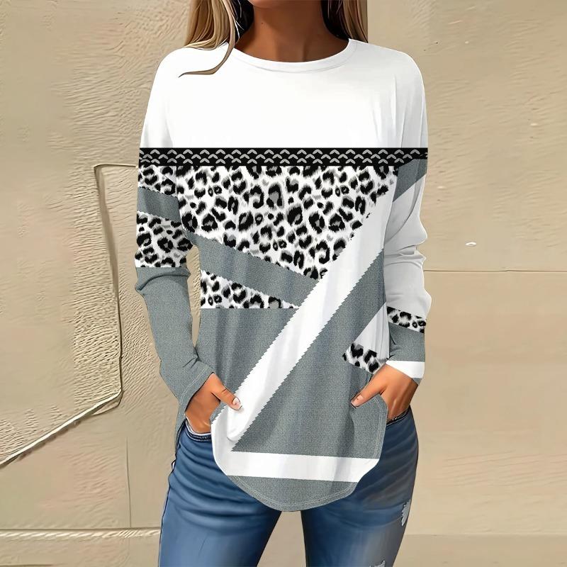 Plus Size Butterfly Print Sports-Shirt Casual Long Sleeve Round Neck Pullover Women's Plus Size Clothing