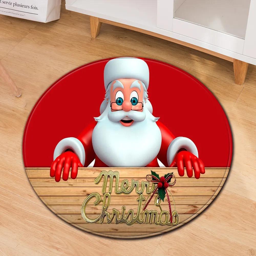 Christmas Santa Claus Pattern Round Carpet Living Room Bedroom Room Floor Decoration Carpet Home Bathroom Non-slip Floor Mat