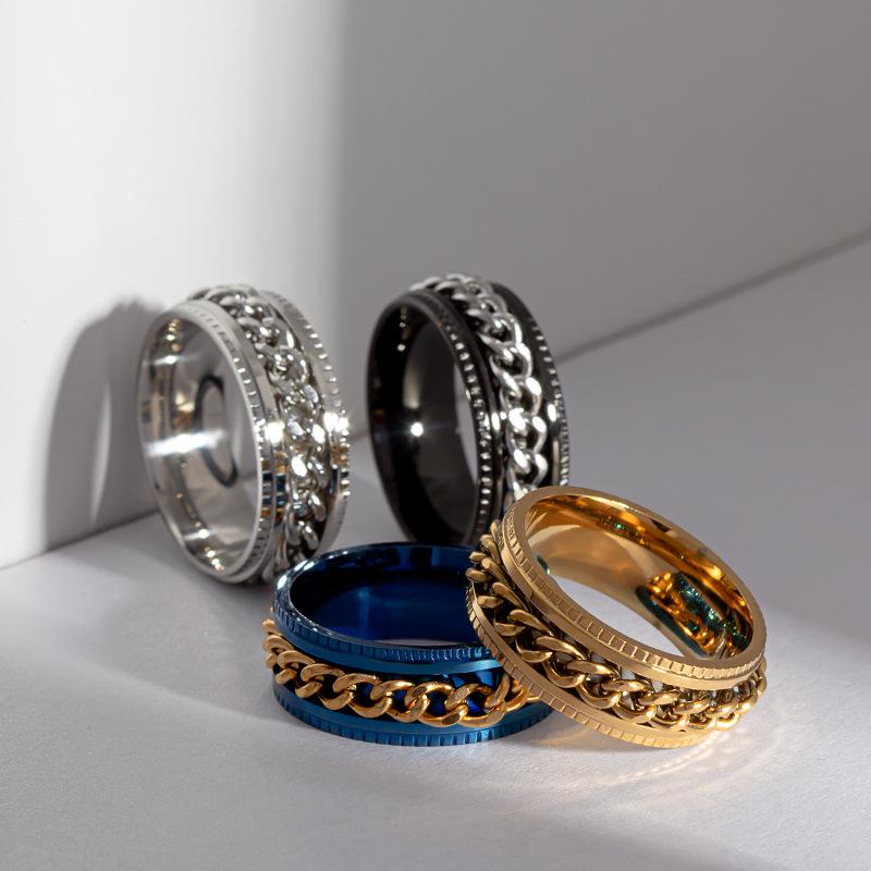 Trendy Titanium Steel Rotating Chain Decompression Ring for Men and Women - Durable, Fade-Resistant, Must-Have Accessory