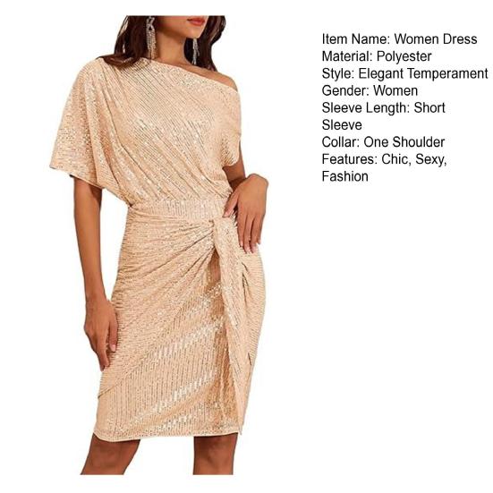Women's Sexy Sequins Bodycon Dress Glitter One Shoulder Ruched Mini Dress Sparkly Cocktail Party