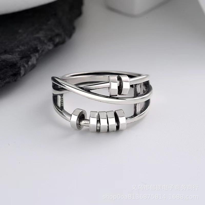 Triple Ring Adjustable Stacking Ring for Women, Wish Fulfillment Moving Beads, Ins Fashion Minimalist Dainty Index Finger Ring Jewelry Gift
