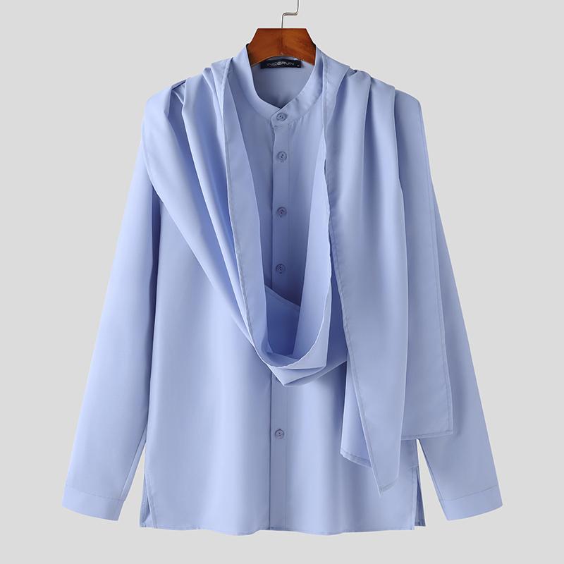 

INCERUN Мужские рубашки-кафтаны с воротником-стойкой и воротником-хомутом с длинными рукавами S синий