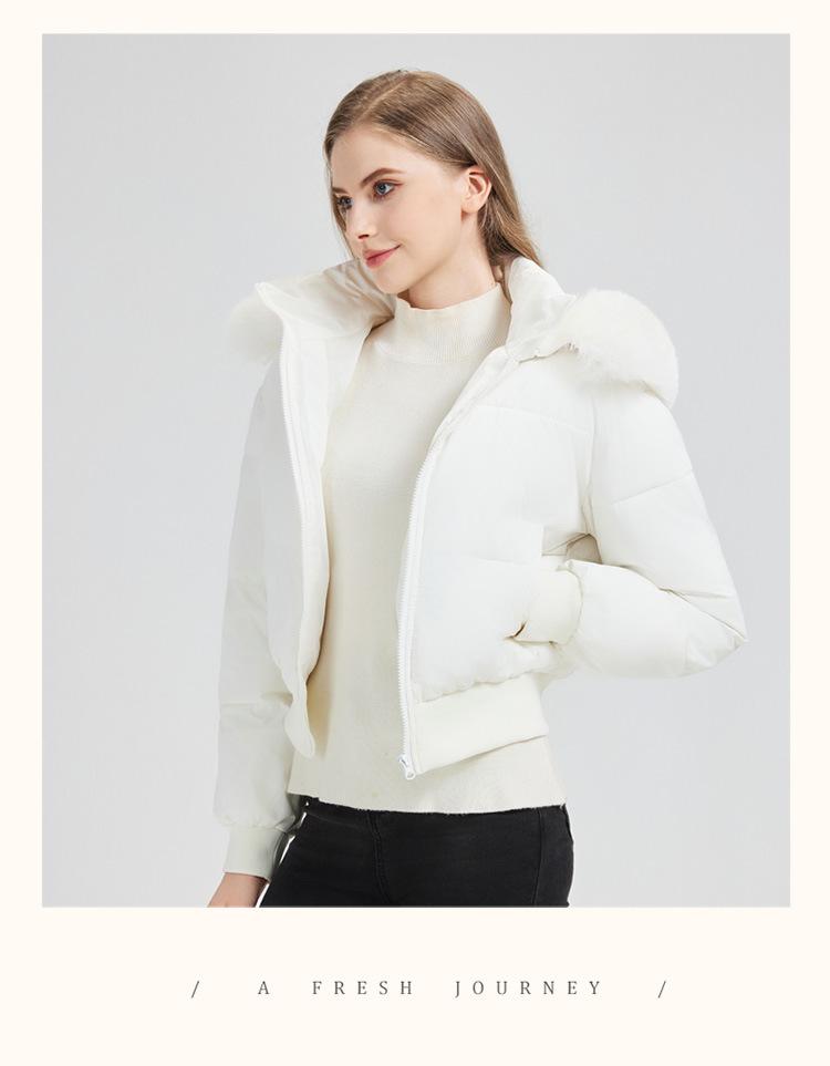 Dam Varm Pufferjacka med Stor Päls Krage Kort Förtjockad Huva Liten Dunjacka