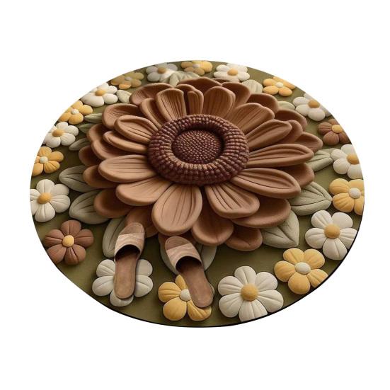 Floral Plush Diatomaceous Earth Floor Mat 3D Visual Flower Pattern Diatom Mud Floor Rugs