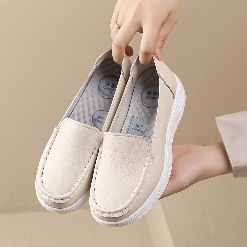 Fashion GKTINOO Women Wedges Platform Shoes Fashion Comfortable Sneakers Casual Slip-on Women's Loafers Soft Sole Genuine Leather Shoes