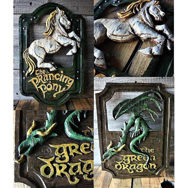 Lord of The Rings The Prancing Pony and The Green Dragon Pub Signs Set, Funny bar Signs, Pub Bar Home Decorative Wall Sign and Plaques for Front Door