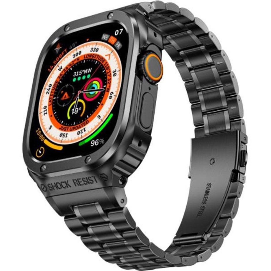 Stahlarmband mit Gehäuse für Apple Watch Ultra 1/2/3 49mm, Schwarz